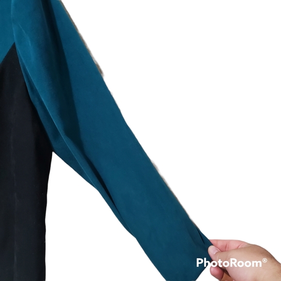 VTG Maren Petite Color block Teal & Black Suede Blazer Jacket Size 14P Retro - Picture 5 of 8